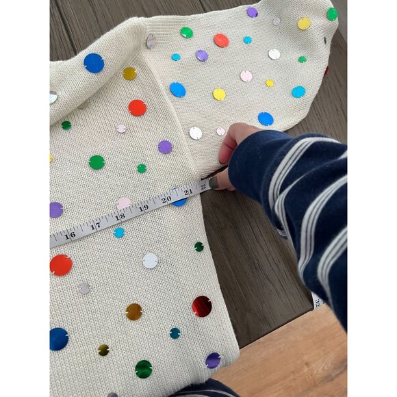 Vintage 1980's Sequin Sweater with Rainbow Stripe Waistband, Long Sleeve Pullove - Picture 7 of 8